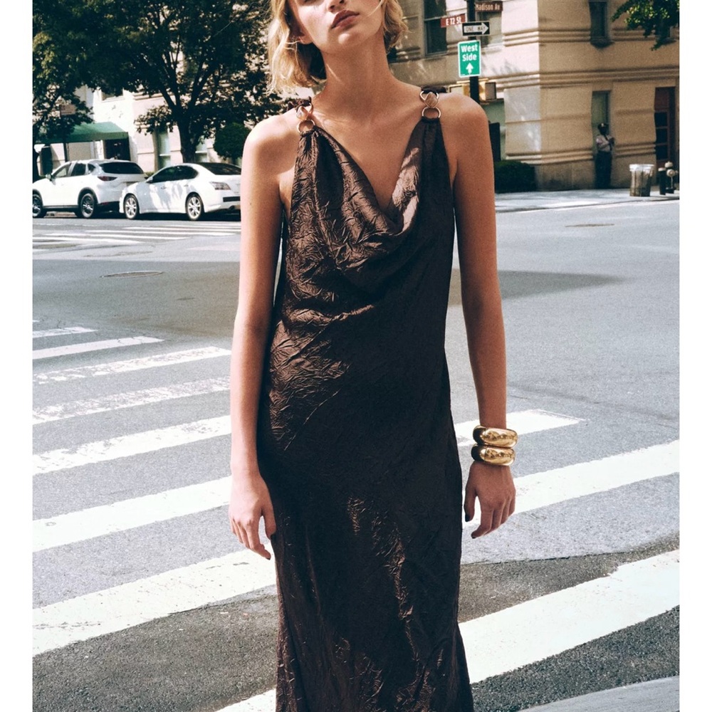 Zara XS Brown Cowl Neck Dress
